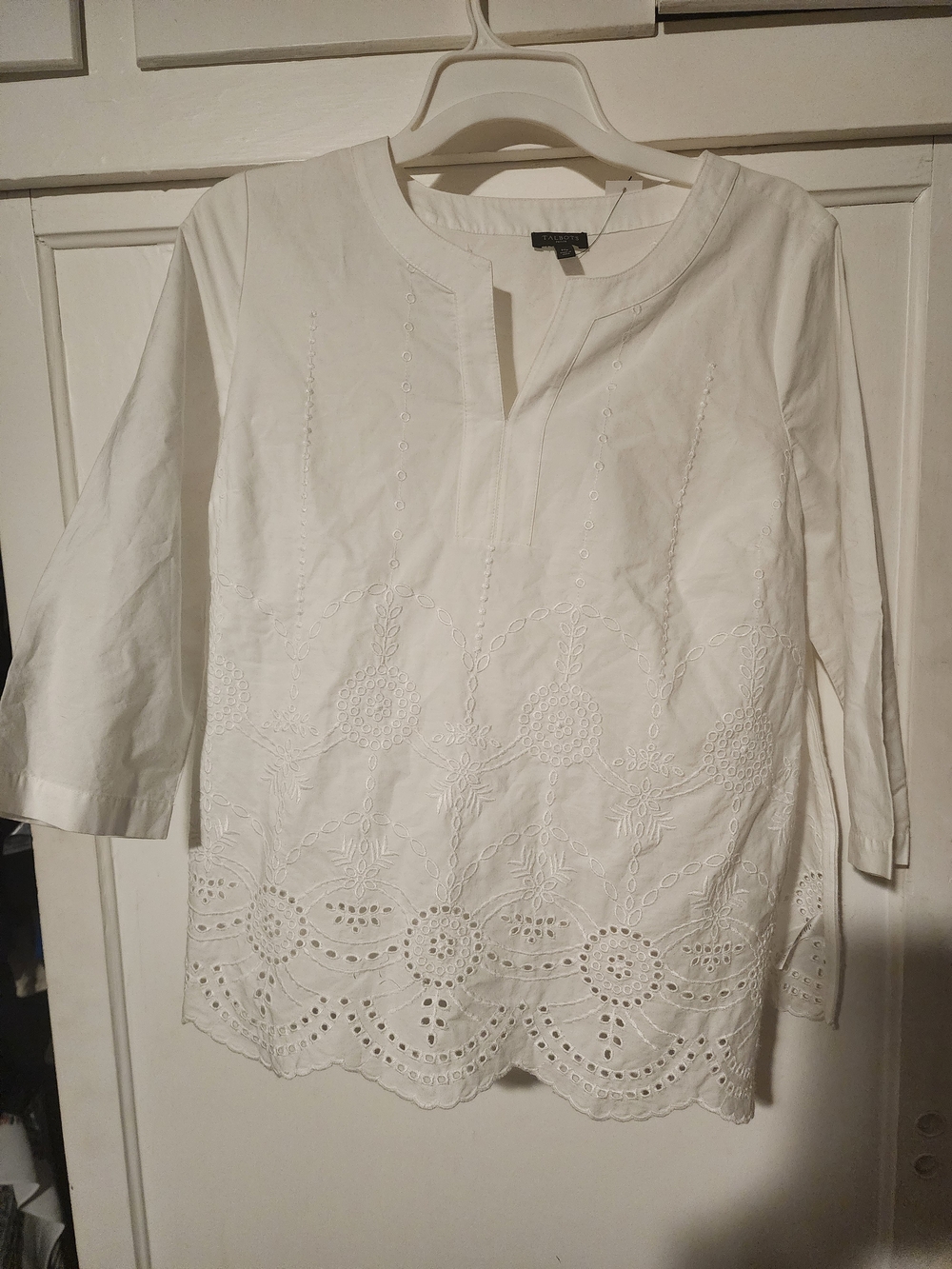 Talbots White Eyelet Split-Neck Tunic
